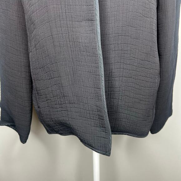 Chicos 1 Black Silk Blend Open Front Jacket Textured Stand Collar Magnet Closure - Picture 5 of 11